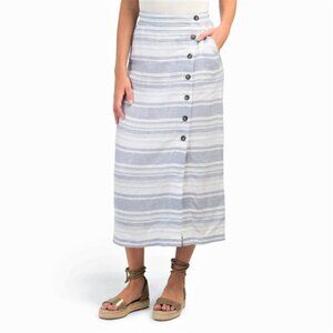 New! CYNTHIA ROWLEY Women's 100% Linen Yarn Dyed Faux Wrap Midi Skirt
